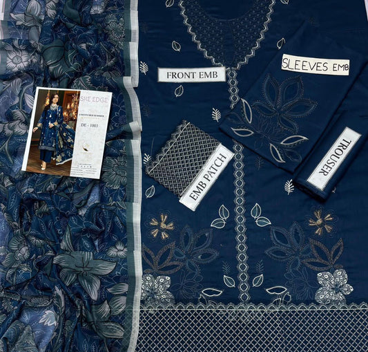 SHE EDJE Premium Lawn 3 Embroidered Piece Unstitched Suit