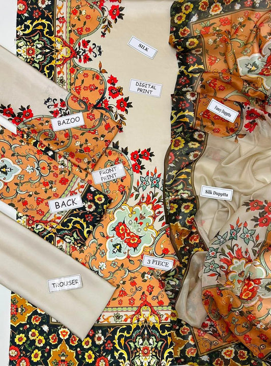 Maria B Silk Collection 2026 – 3-Piece Unstitched Suit