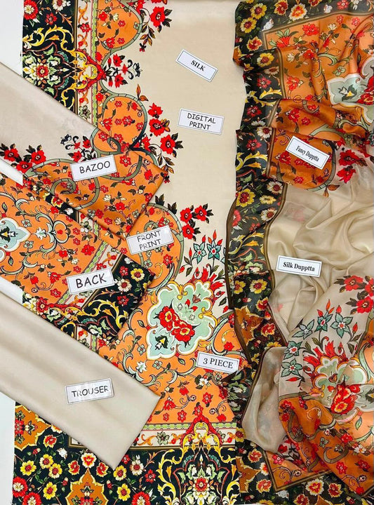 Maria B Silk Collection 2026 – 3-Piece Unstitched Suit
