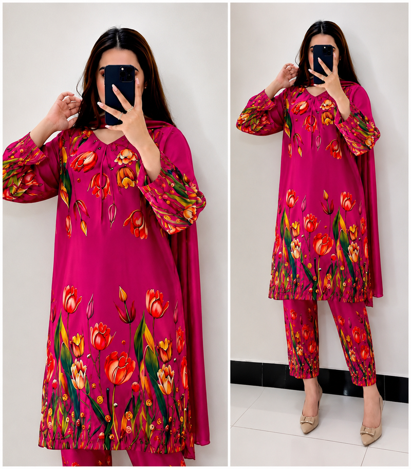 Maria B Silk Collection 2026 – 3-Piece Unstitched Suit