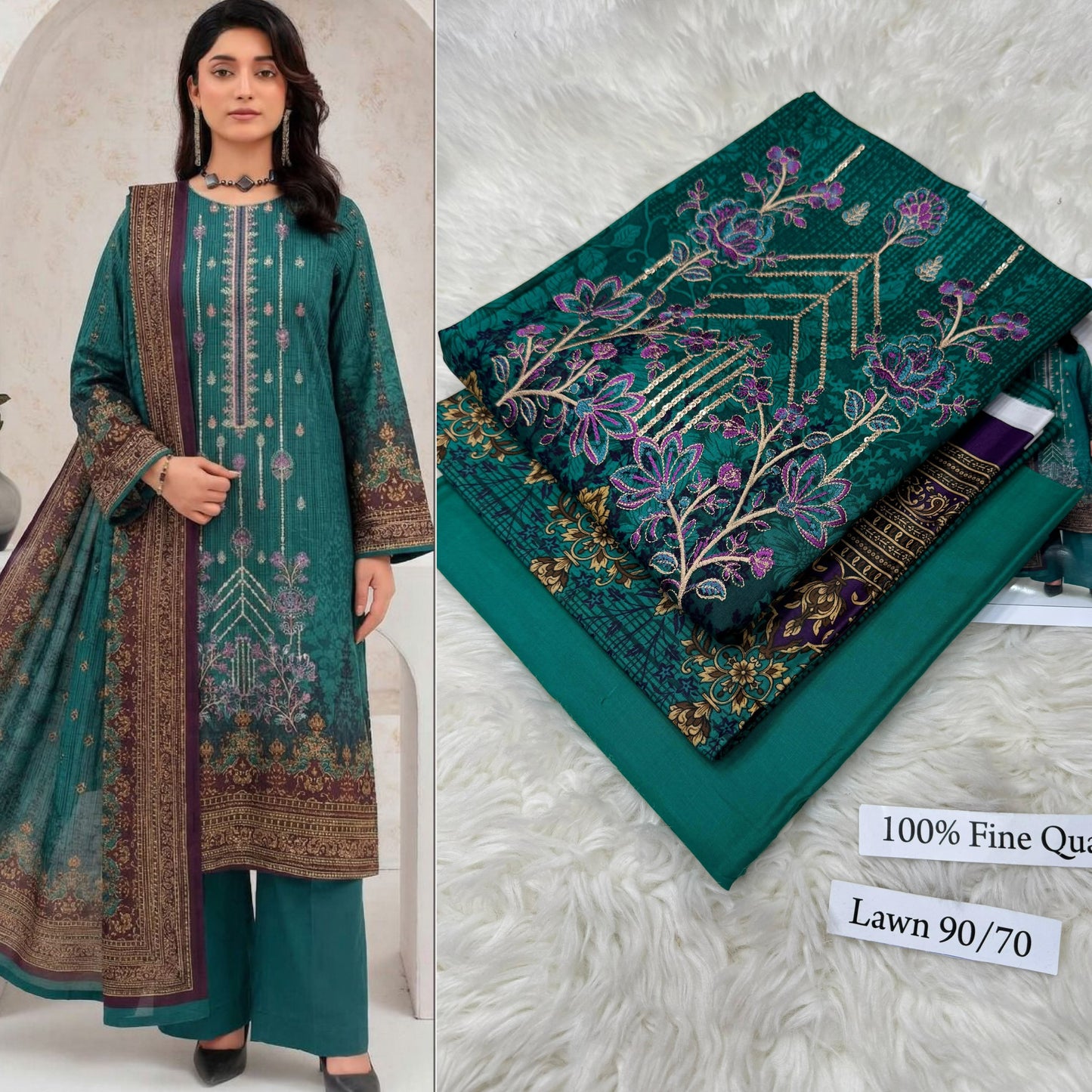 Premium Embroidered Lawn Suit with Lawn Dupatta