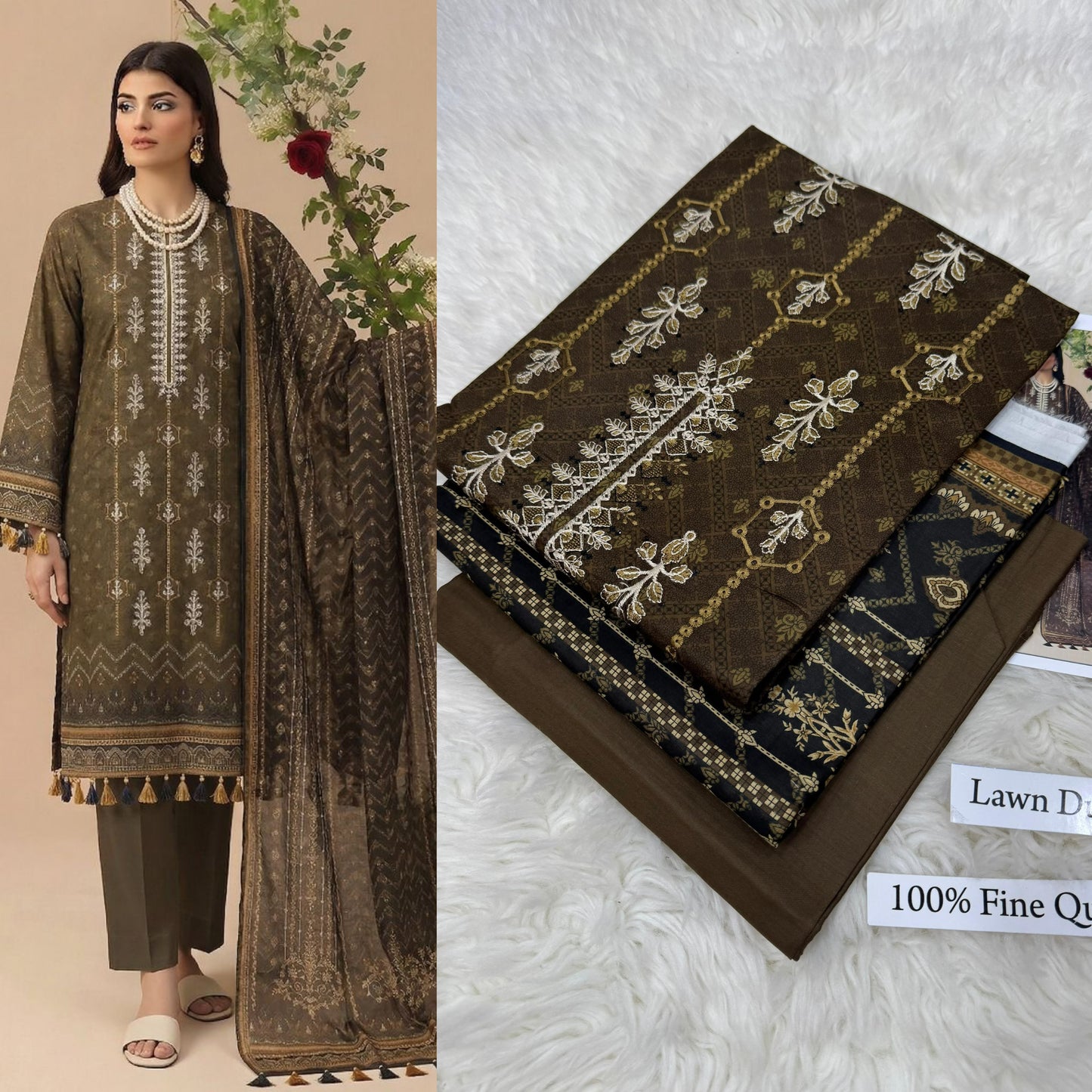 Premium Embroidered Lawn Suit with Lawn Dupatta