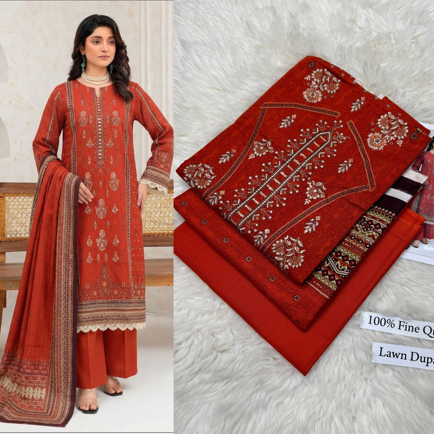Premium Embroidered Lawn Suit with Lawn Dupatta