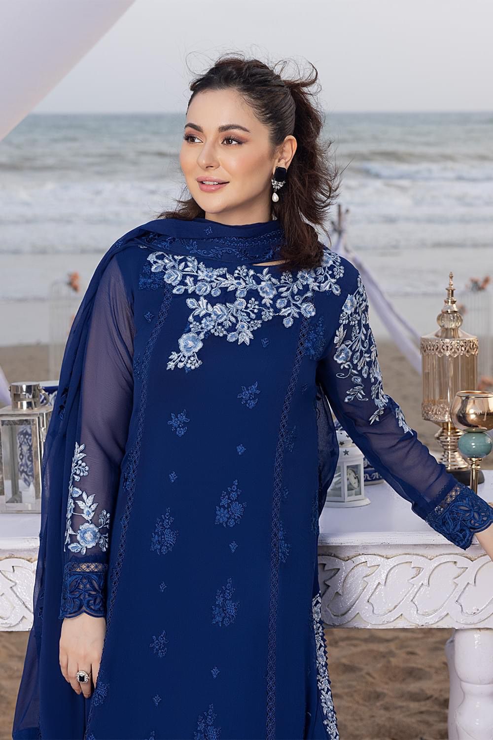 AZURE Premium Chiffon Unstitched – 3 Piece Suit