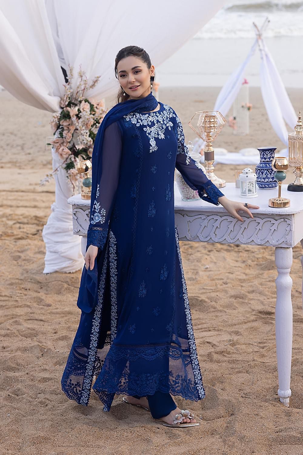 AZURE Premium Chiffon Unstitched – 3 Piece Suit