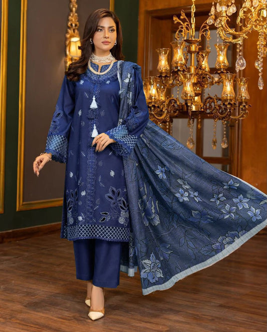 SHE EDJE Premium Lawn 3 Embroidered Piece Unstitched Suit