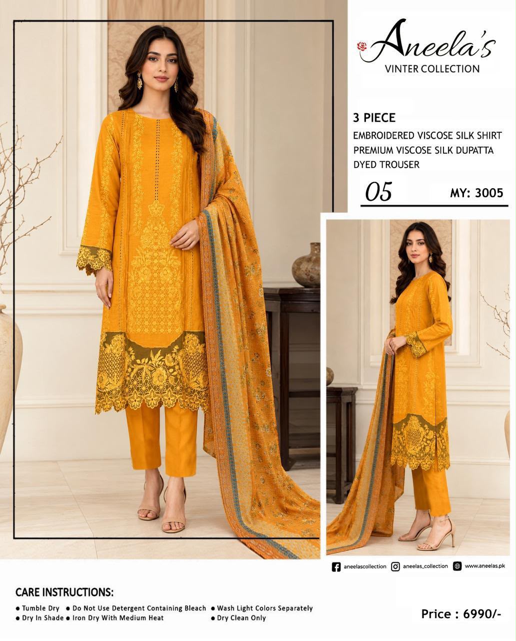 Aneela Fancy Collection 2026 – 3 Piece Unstitched Viscose Suit