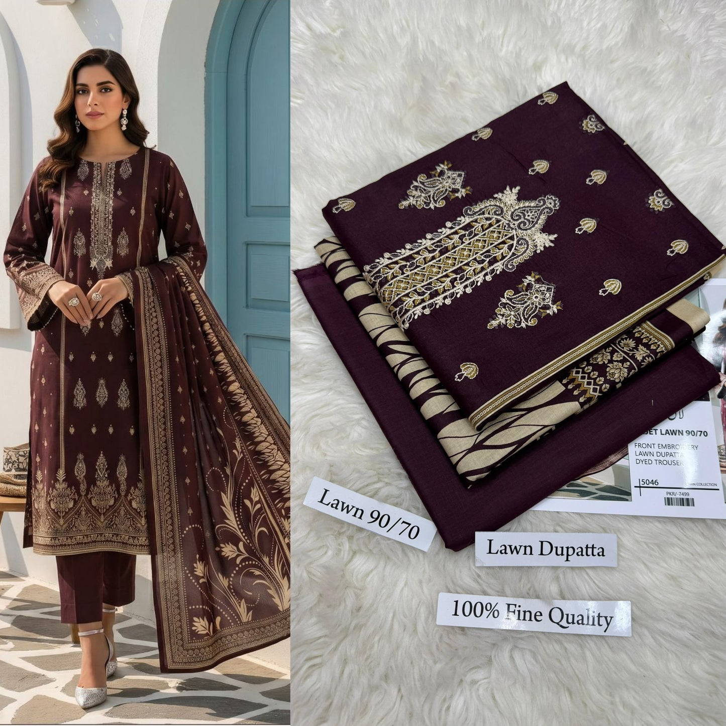 Premium Embroidered Lawn Suit with Lawn Dupatta