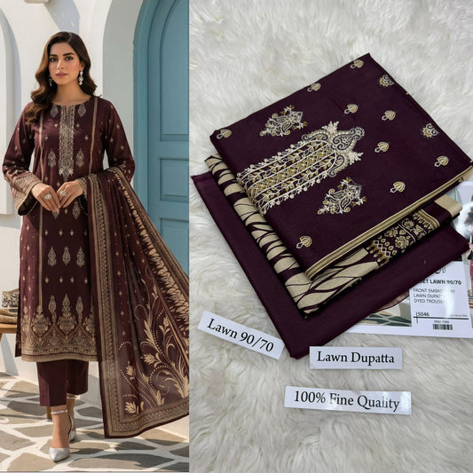 Premium Embroidered Lawn Suit with Lawn Dupatta