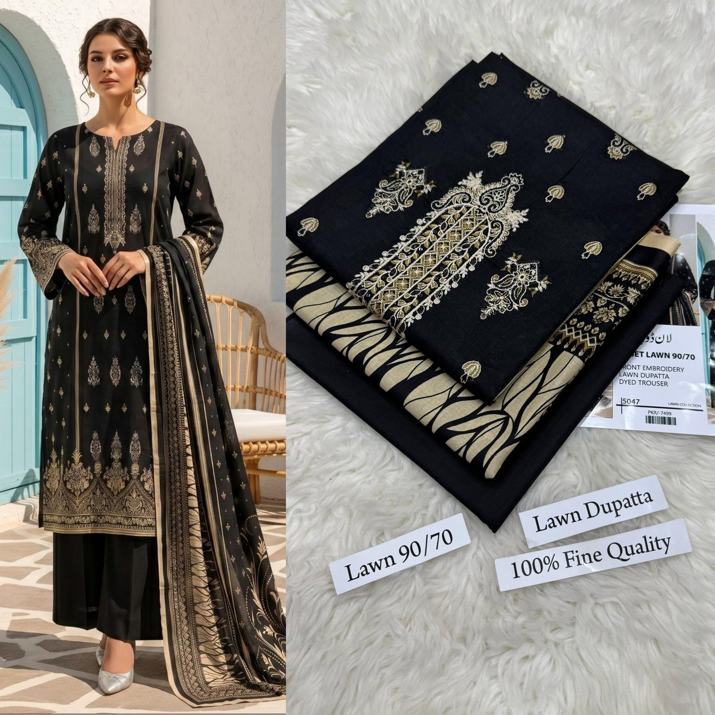 Premium Embroidered Lawn Suit with Lawn Dupatta