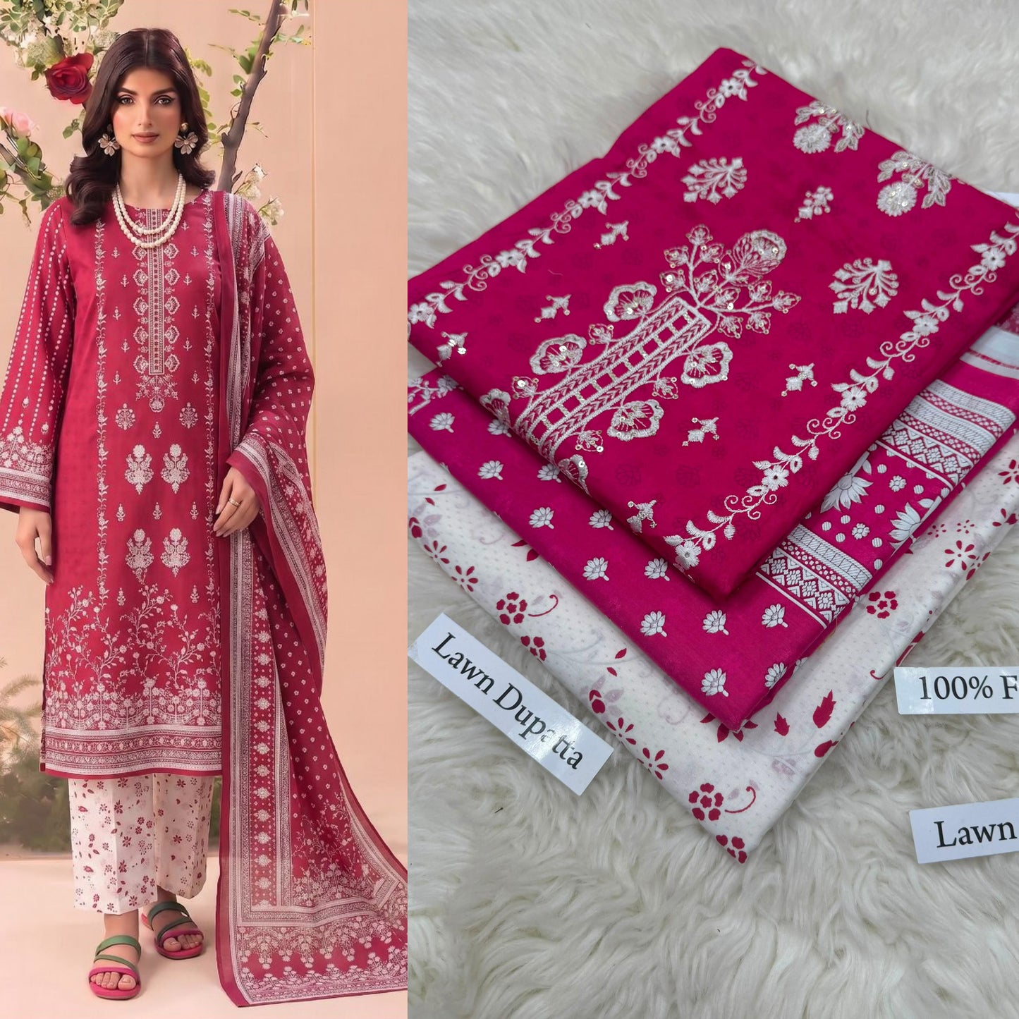 Premium Embroidered Lawn Suit with Lawn Dupatta